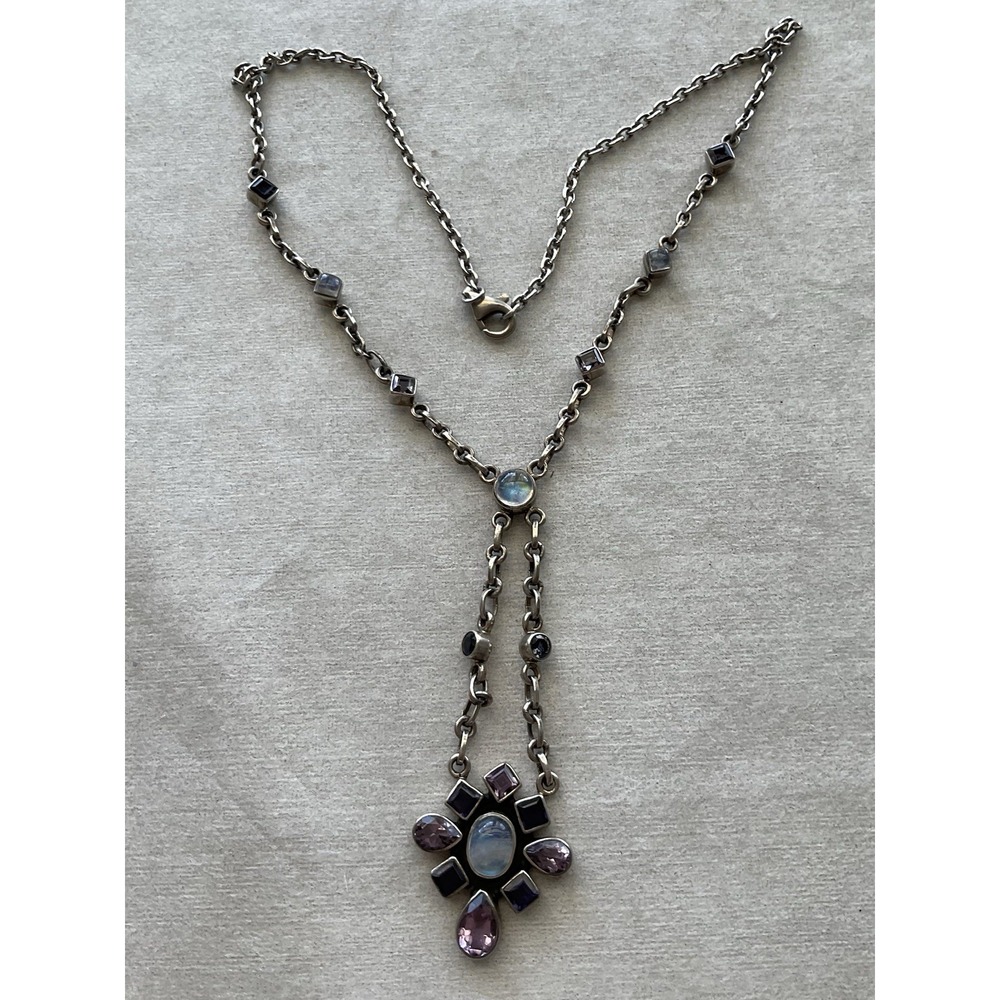 Nicki Butler India 925 Sterling Silver Multi Gemstone Necklace Vintage